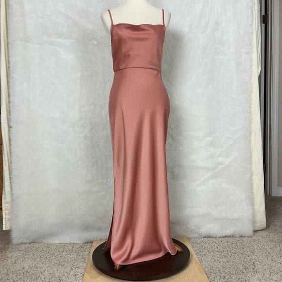 Anthropologie BHLDN Cali Satin Cowl Neck Midi Slip Dress Pink 6 - Picture 1 of 9